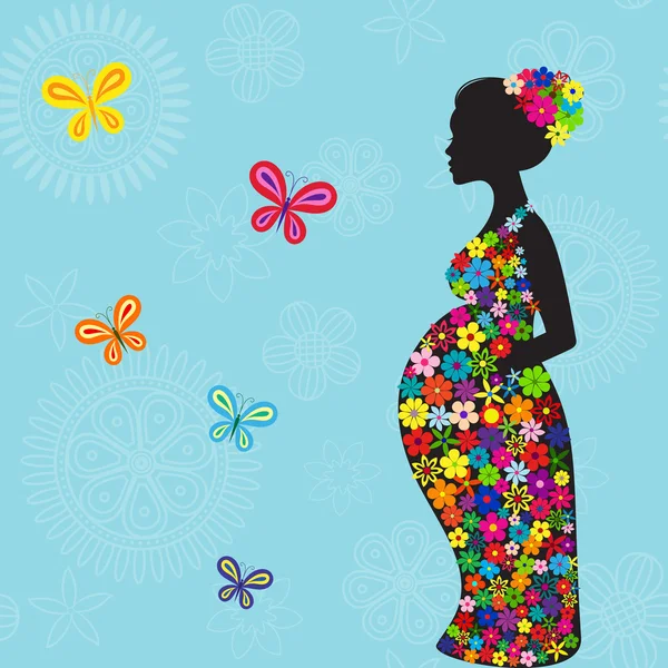 Pregnant woman floral concept card — Stock Vector