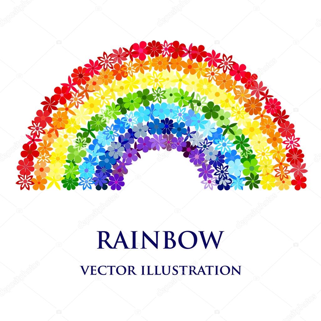 Rainbow consisting of colourful flowers. Vector creative concept.