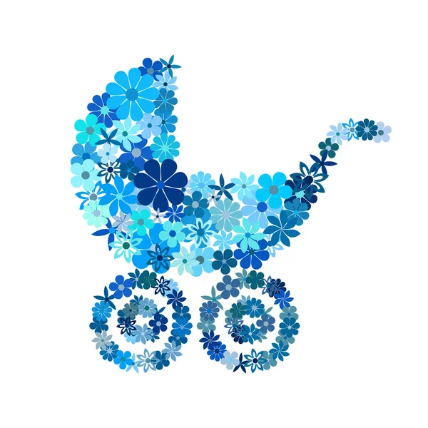 Poussette fleurie pour bébé garçon dans les tons bleus — Image vectorielle