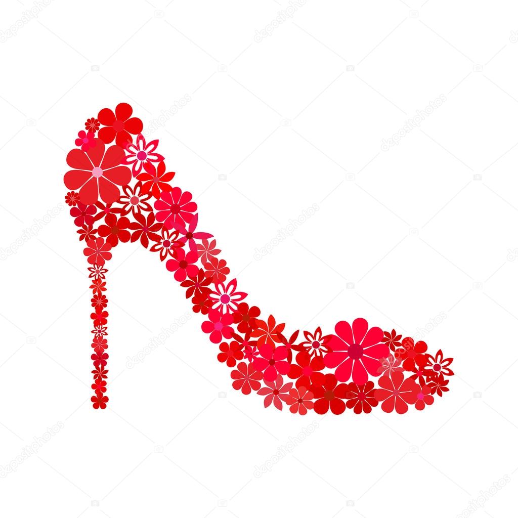 Red shoe on a high heel consisting of flowers
