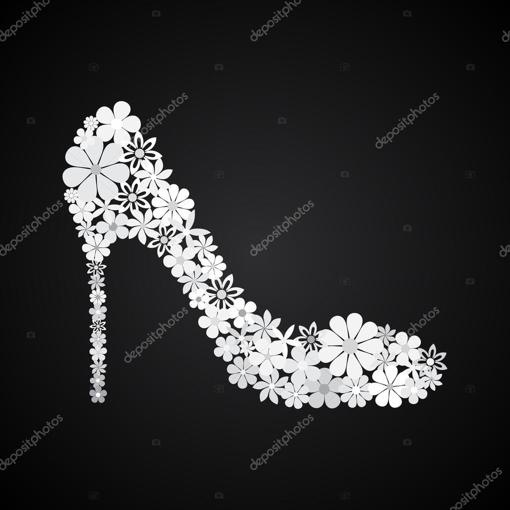 White shoe on a high heel consisting of flowers