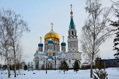 Uspensky Katedrali kışın, Omsk, Rusya Federasyonu