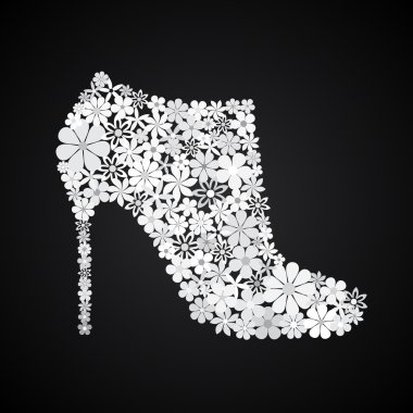 Çiçek mozaik beyaz ayak bileği çizme siyah arka plan üzerine