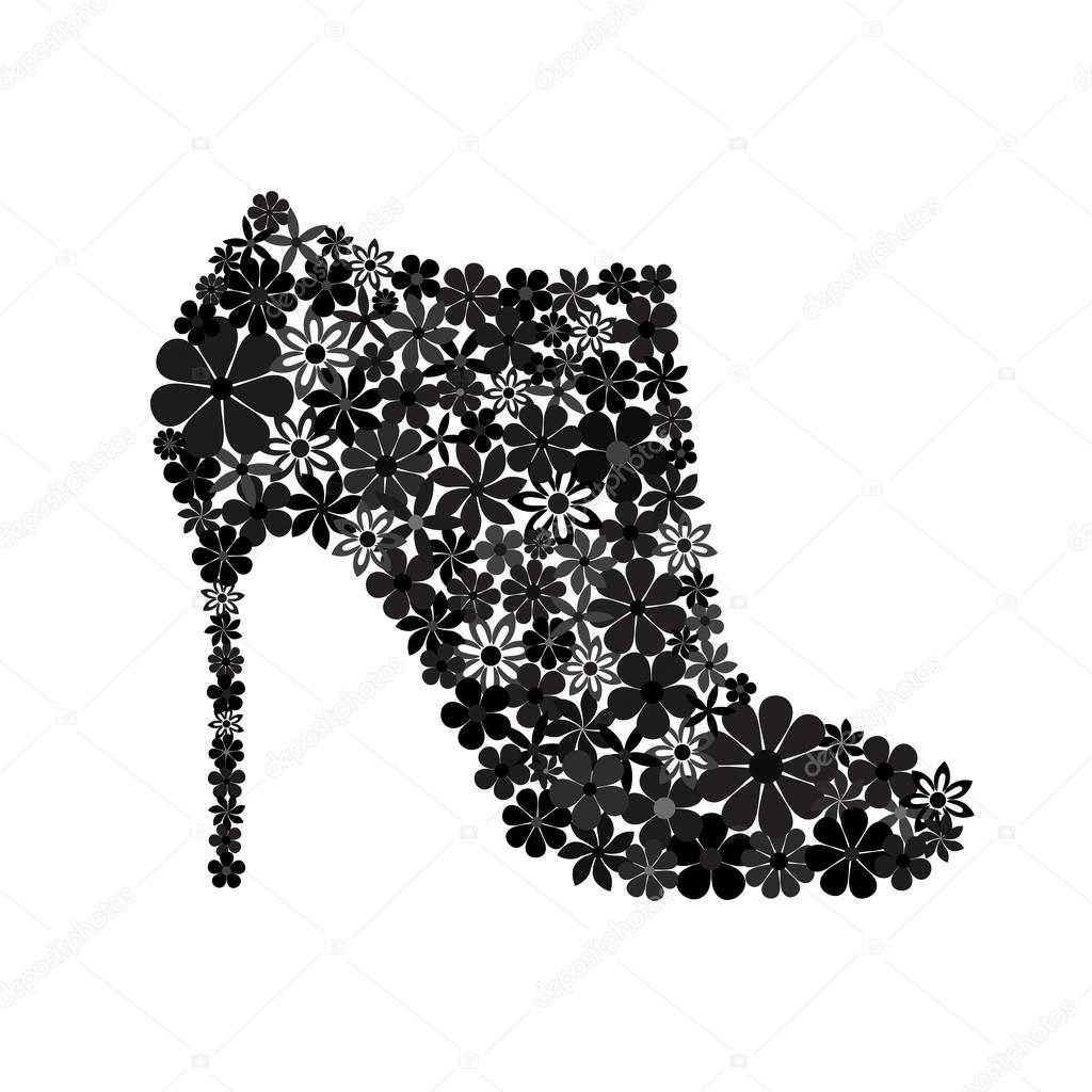 Black ankle boot on a high heel consisting of flowers