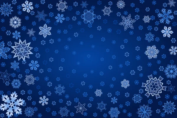 Fondo azul invierno con copos de nieve — Vector de stock