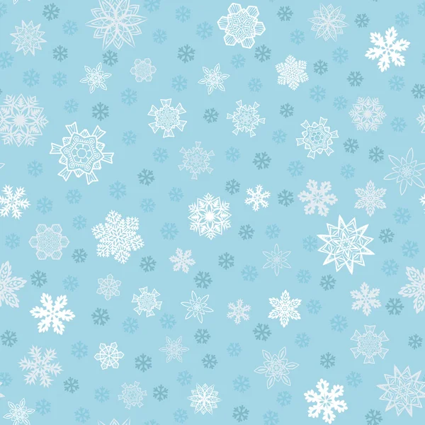 Fondo de invierno azul claro sin costuras con copos de nieve — Vector de stock