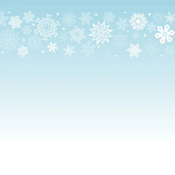 Kerstmis plein licht blauwe achtergrond met sneeuwvlokken naar de top — Stockvector