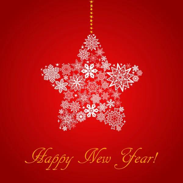 Yeni yıl kırmızı kartı ile beyaz yıldız kar taneleri oluşuyordu