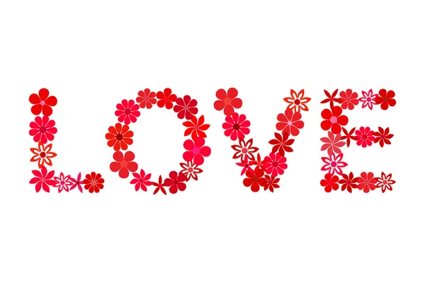 Floral mozaïek liefde woord in rode kleur — Stockvector
