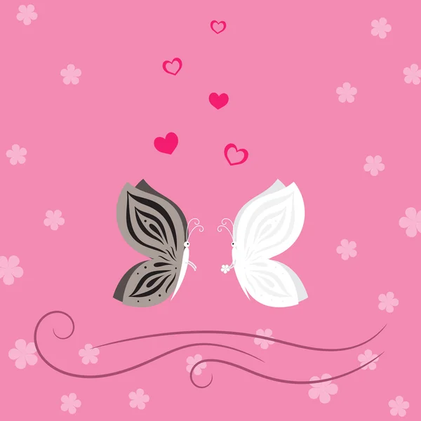Mooie roze kaart met vlinders en harten — Stockvector