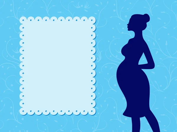 Grußkarte mit schwangerer Frau in blauen Farben — Stockvektor