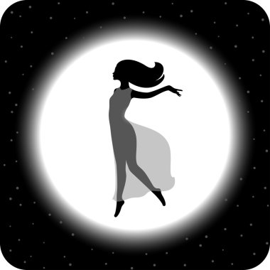 Ay arka plan üzerinde uçan kadın