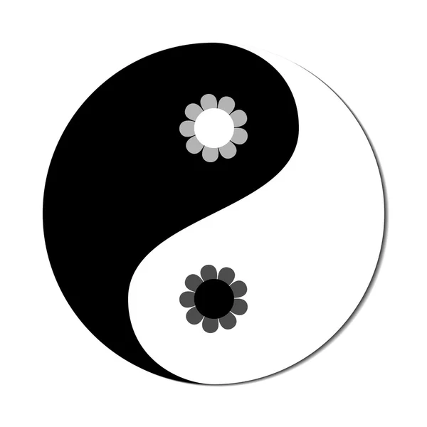Символ Инь Ян с цветами посередине — стоковый вектор