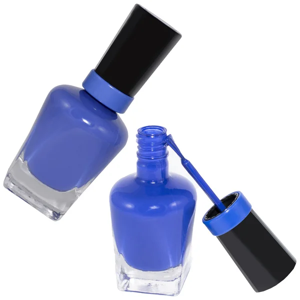 Синий набор лака для ногтей — стоковое фото