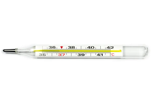 医疗水银温度计上白色隔离 — 图库照片