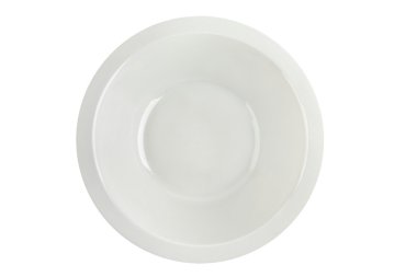 Boş beyaz çorba izole plaka Üstten Görünüm.