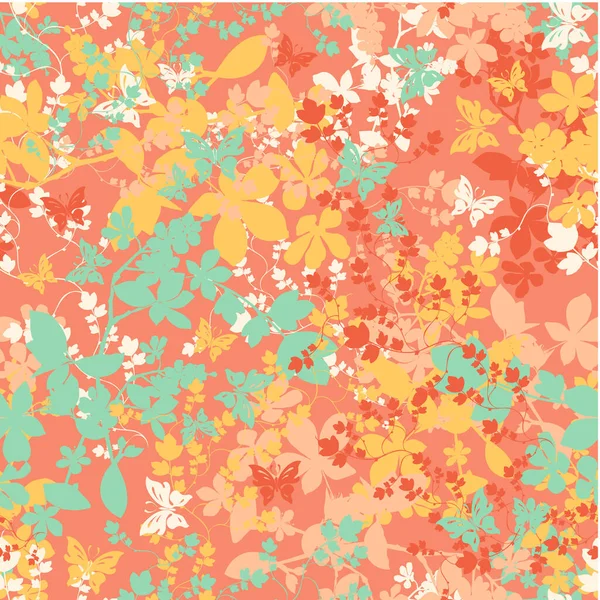 Цветочный Узор Бабочками Плоскими Листьями Летними Цветами — стоковый вектор