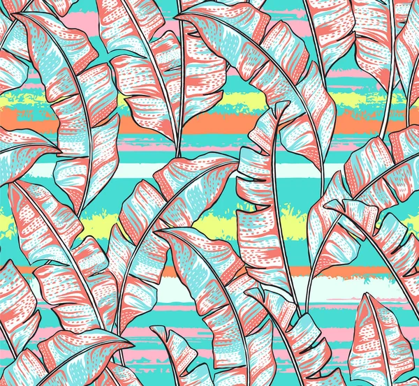 Bananenblatt Muster Mit Trendigen Farben Für Sommer Print Tropisches Muster — Stockvektor