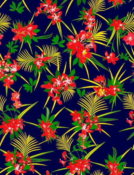 tropical pattern with watercolor floral elements for textile and decoration