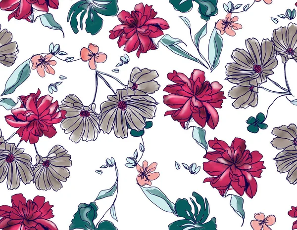 floral pattern made with hand drawings of simple and pretty flowers. Fashion and interior design.