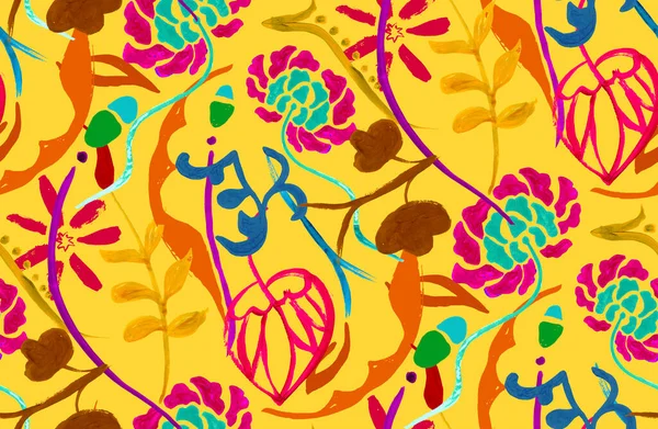 Абстрактный Цветочный Узор Раскрашенными Вручную Цветочными Элементами — стоковое фото