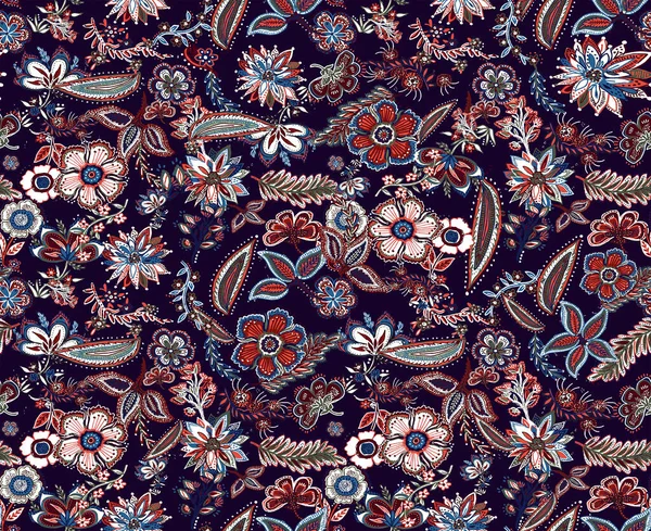 Květinový Vzor Indickými Jakobejskými Květinovými Prvky Boho Styl Starověké Textil — Stock fotografie