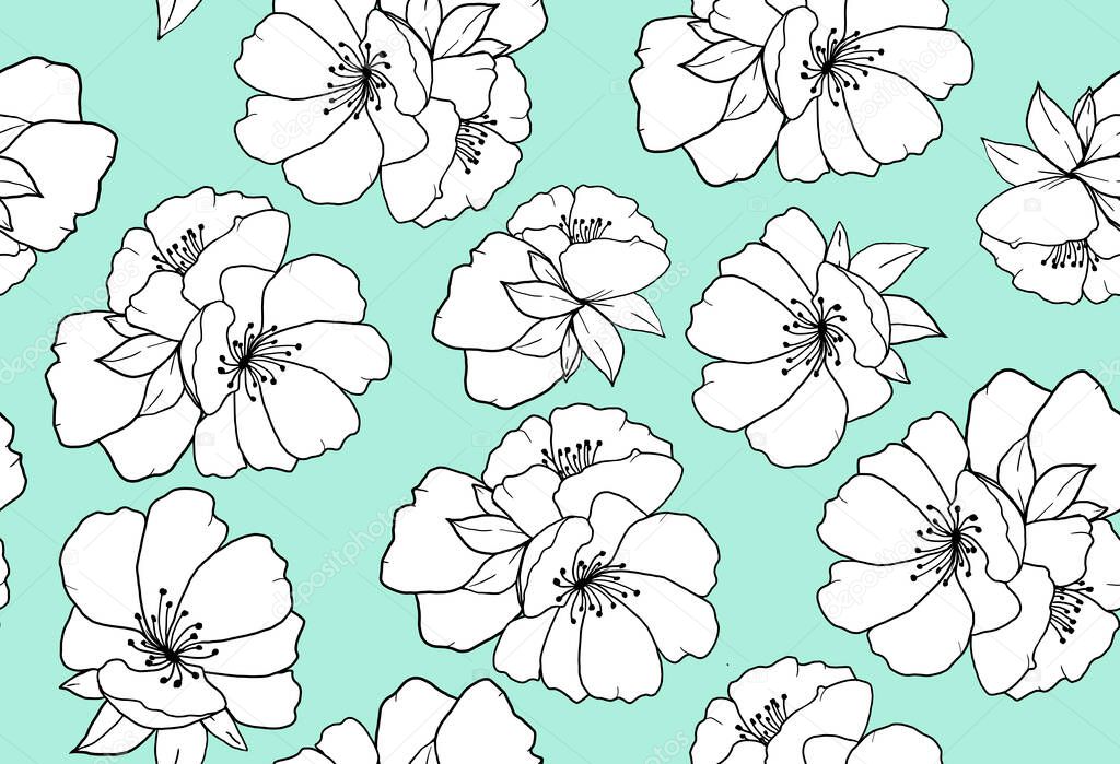 flat design repeat pattern of pretty flowers