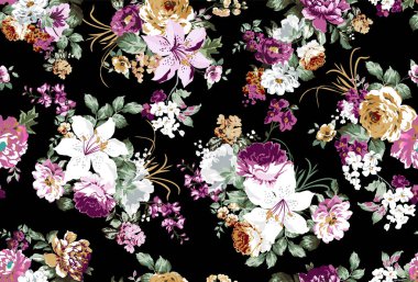 Çiçek desenli güller ve klasik goblen, tekstil ve klasik çiçek tasarımlı süslemeler için küçük çiçekler.