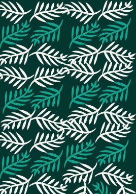 koyu Teal ve beyaz yaprak desenli duvar kağıdı