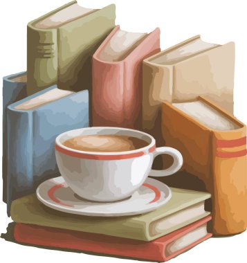 Samimi bir kitap düzenlemesi ve bir fincan sıcak kahve ya da çay.