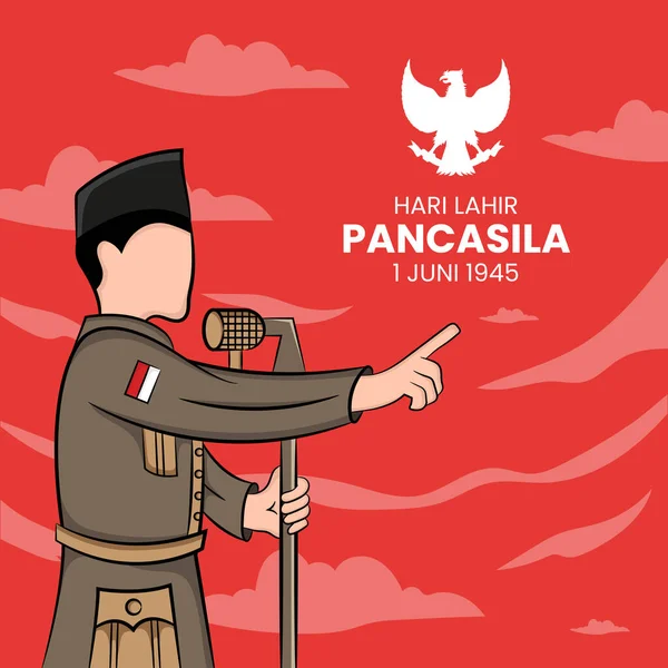 Illustration Happy Pancasila Day Translation Selamat Hari Lahir Pancasila — Stock Vector