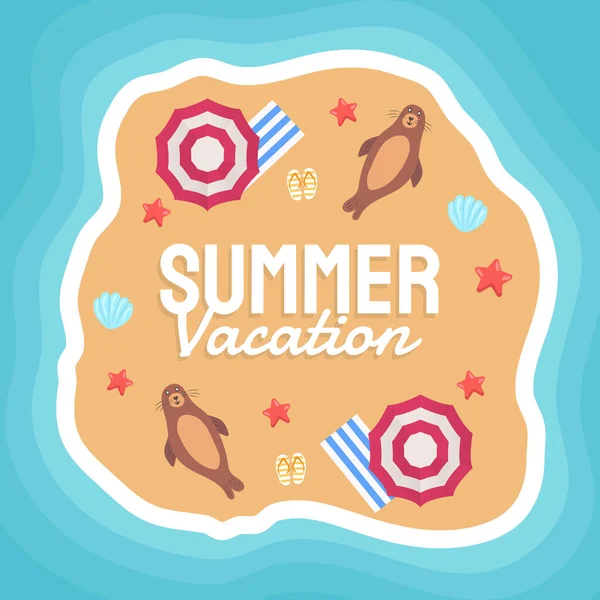 Verano Vector Banner Concepto Diseño Playa Con Elementos Verano Ilustración — Archivo Imágenes Vectoriales