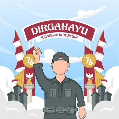 Endonezya 'nın bağımsızlık gününü 17 Ağustos' ta kutluyoruz (Dirgahayu republik Endonezya). Endonezya ulusal bayrakları. Vektör İllüstrasyonu