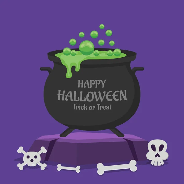 Bannière Halloween Heureuse Concept Carte Vœux Avec Tonneau Rempli Potions — Image vectorielle