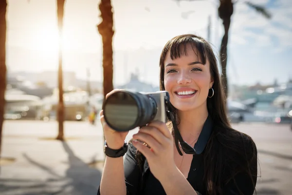 Professional photographer in the lens — Stock Photo, Image