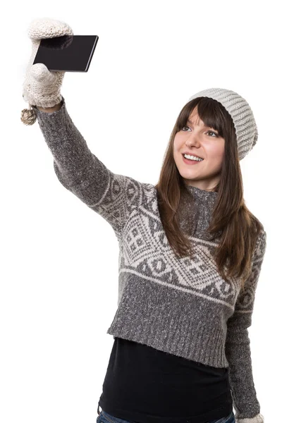 Jonge aantrekkelijke vrouw nemen selfie — Stockfoto