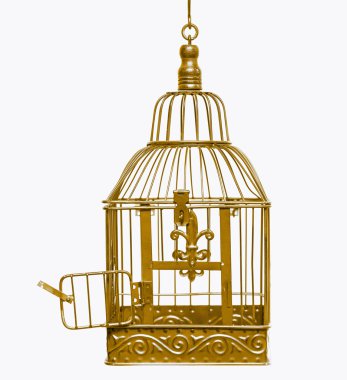 Golden open bird cage clipart