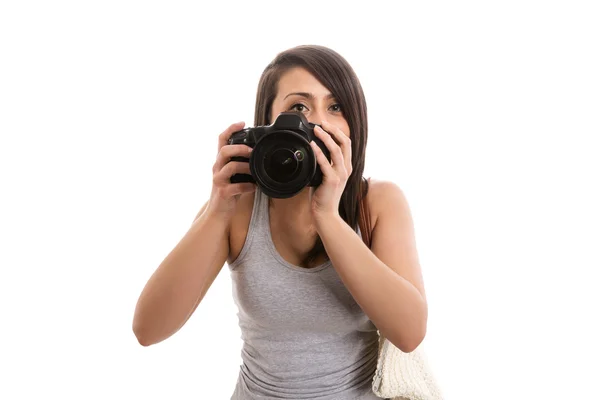 Cute tourist taking picture — Stock Photo, Image