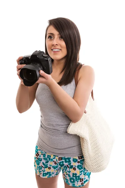 Ung söt turist med kamera — Stockfoto