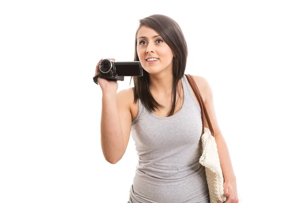 Young female tourist with camera — Stock Photo, Image