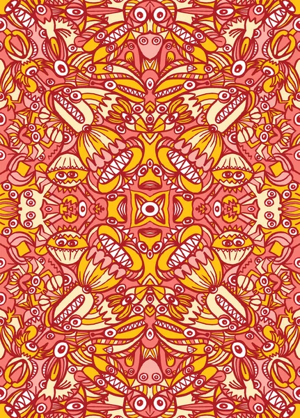 Design Doodle Art Pattern Nei Toni Del Rosso Del Giallo — Vettoriale Stock