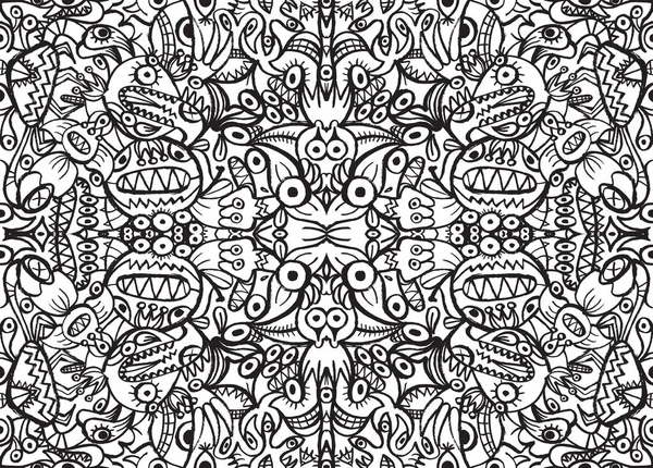 Diseño Patrones Arte Doodle Estilo Cepillo Blanco Negro Muestra Criaturas — Vector de stock