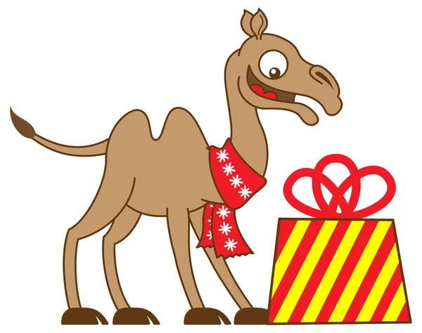 Camello feliz con regalo — Vector de stock