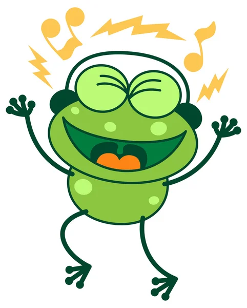 Frog listening to music — Stock Vector