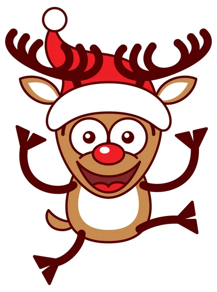 Printreindeer smiling and jumping — Stock Vector