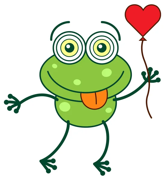 Frog in love and holding heart balloon — Stock Vector