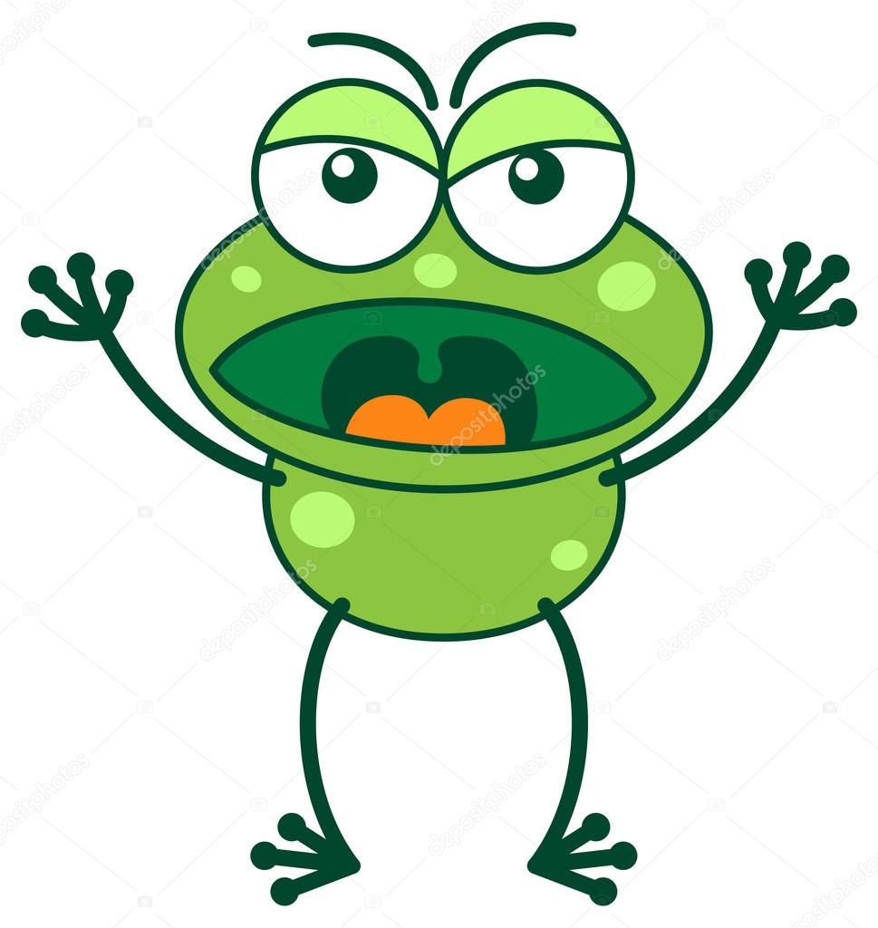 Green frog yelling in a very irritated mood