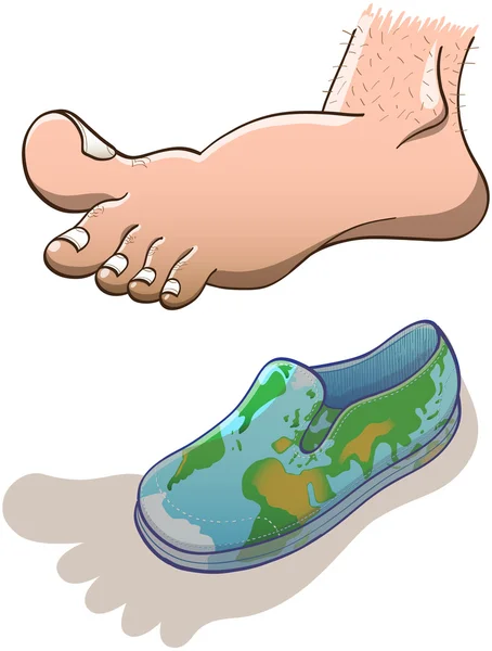 Surdimensionné pieds nus avec petite chaussure en toile — Image vectorielle