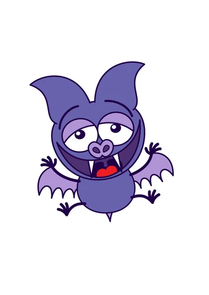 Purple bat  jumping and laughing enthusiastically — Stock Vector