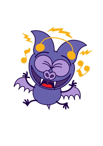 Purple bat  listening to music — Stock Vector